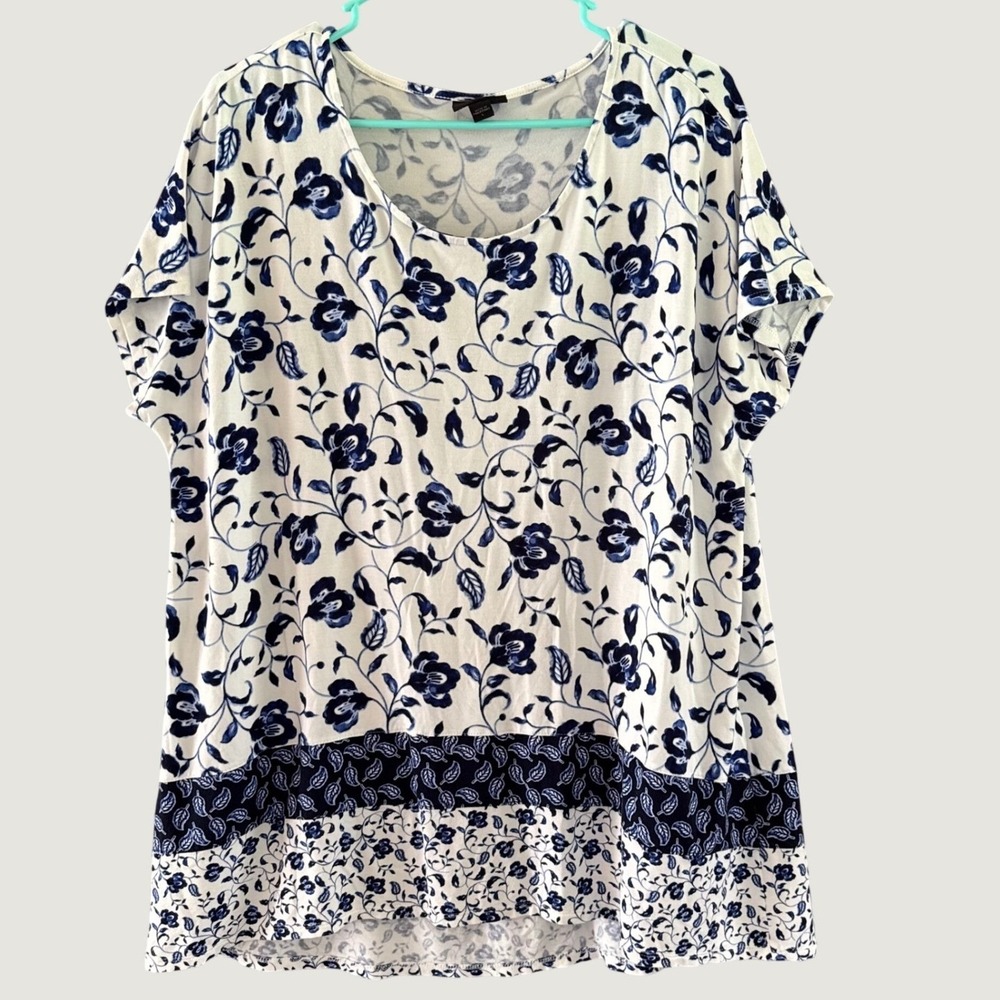 J. Jill Wearever Floral Scoop Neck Shirt Top L Garden Coastal Grandma Coastal
